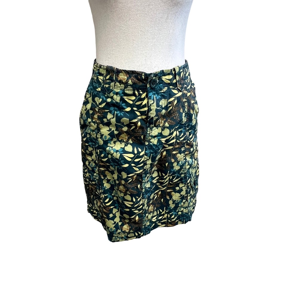 Eddie Bauer Cargo Mini Skirt‎ Teal Green Leaf Print Sz 4 Utility Gorpcore Casual